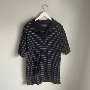 Joseph A Bank Men's Polo Shirt Navy Blue Striped Work Shirt sz Large 100% Cotton